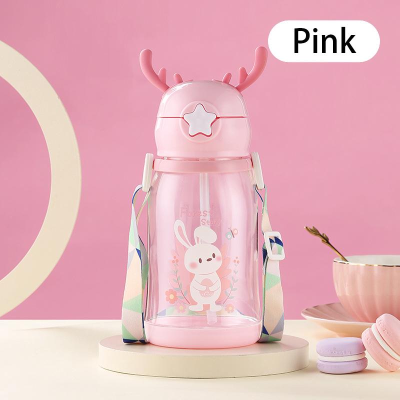 Kids Water Bottles With Straw Childrens Cup Leakproof Kids Water Sippy Cup Antler Creative Cartoon Baby Feeding Cups For Outdoor Use
