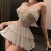 Meinaier Temptation Lace Camisole Nightdress: Sexy, See-Through, Cutout Design with Tie-Up Closure