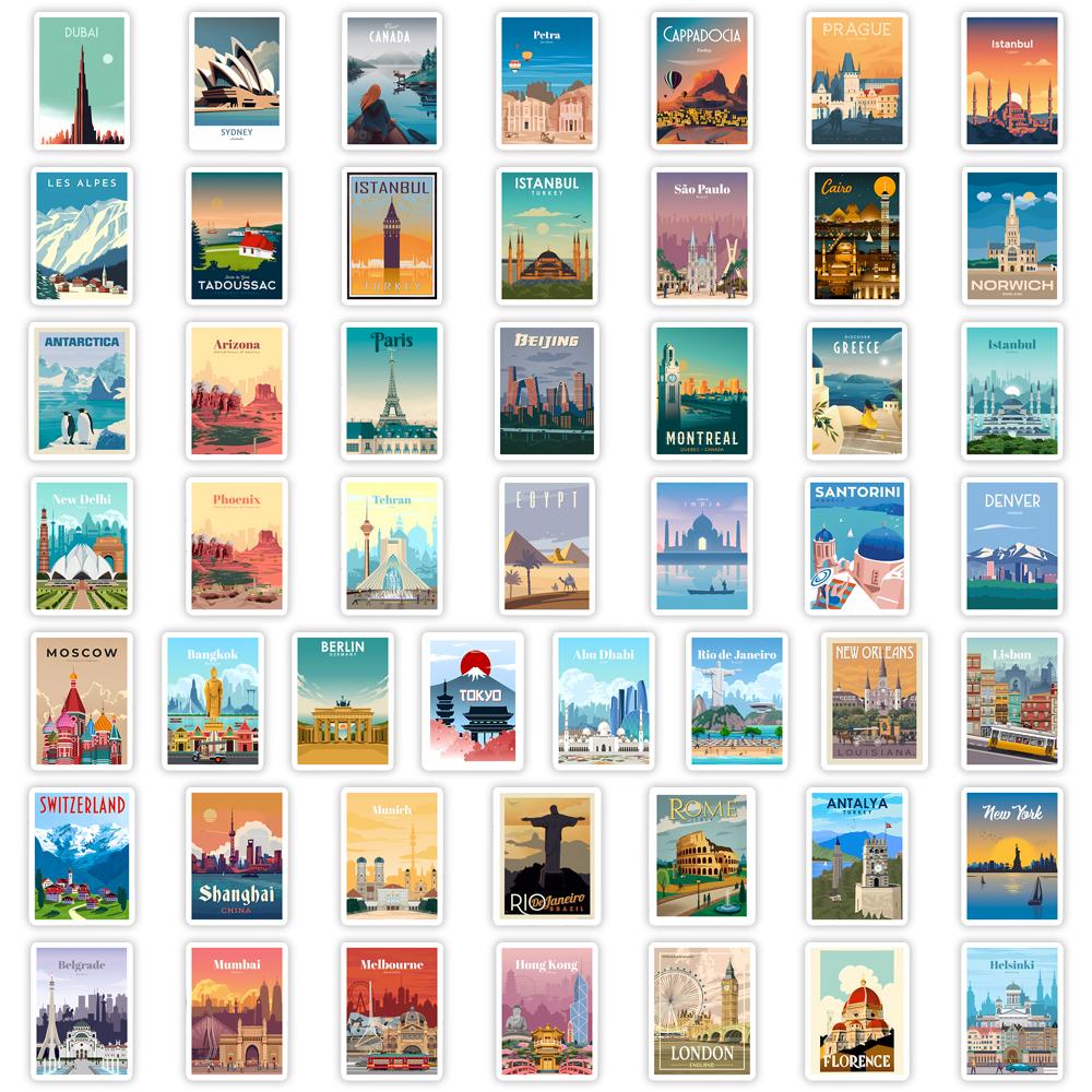 World Travel Famous City Stickers Scenery Diy Kids Toys Gift Decorative Decal For Journal Scrapbook Laptop Luggage Waterproof