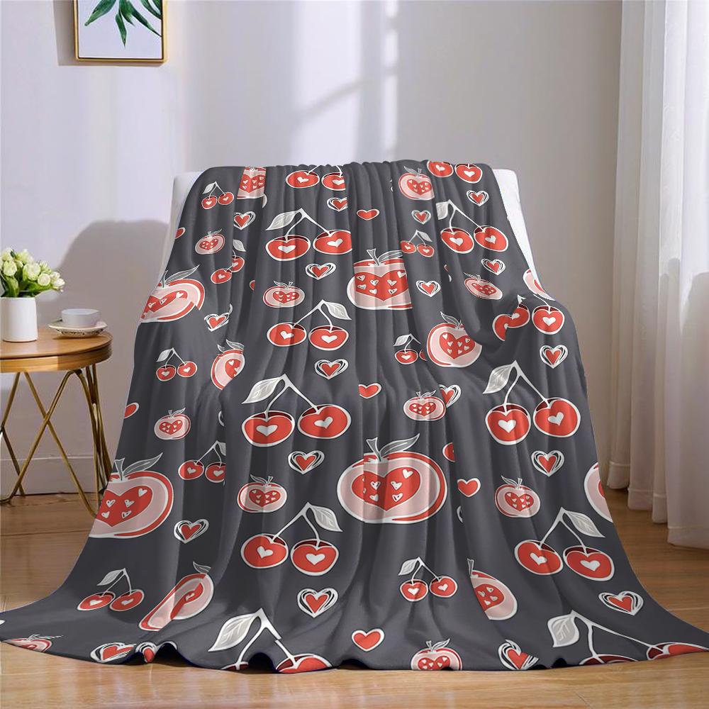 Cherry Heart Orchard Flannel Blanket Warm Soft Halloween Christmas Couch Warm Cozy Decorative Decor Gift for All Season
