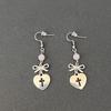 Gothic Romantic Pink Beads Sliver Color Bowknot Hollow Out Cross-shaped Heart Pendant Dangle Earrings for Women Y2k Jewelry Gift