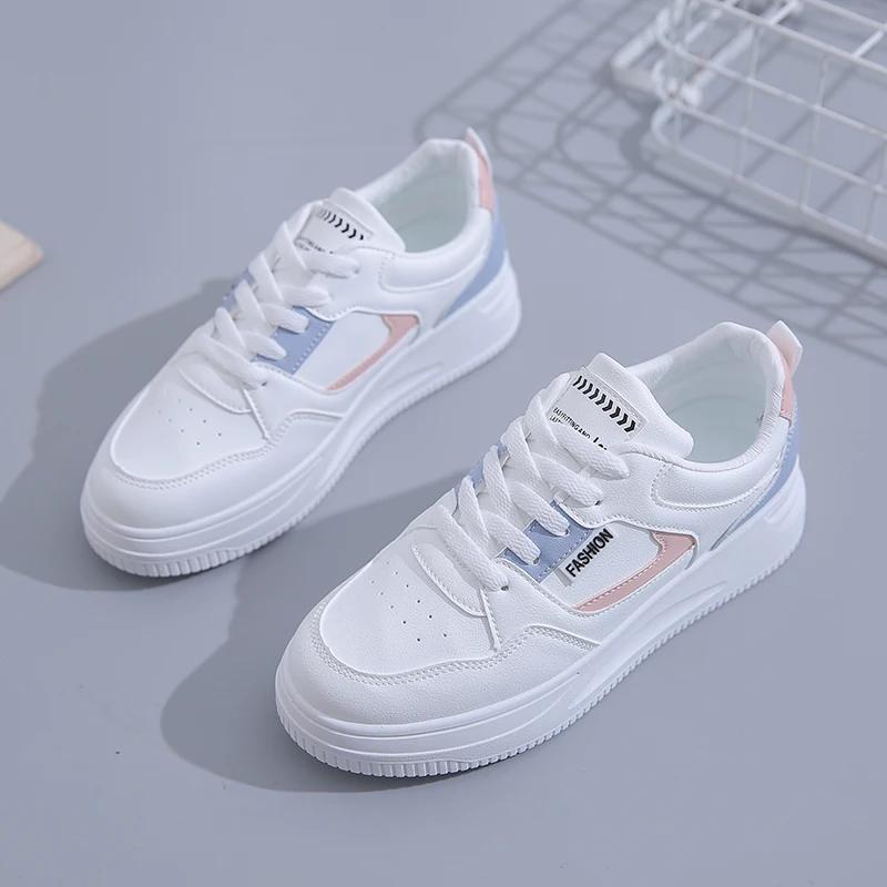 Korean women's sports shoes - white shoes, thick soled women's flat shoes, fashionable student casual walking shoes