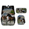Mochila de caballo, estuche, bolsa de hielo, set de 3 piezas, caballo animal impresión 3D, gran capacidad estudiante nuevo estilo, guapo y casual