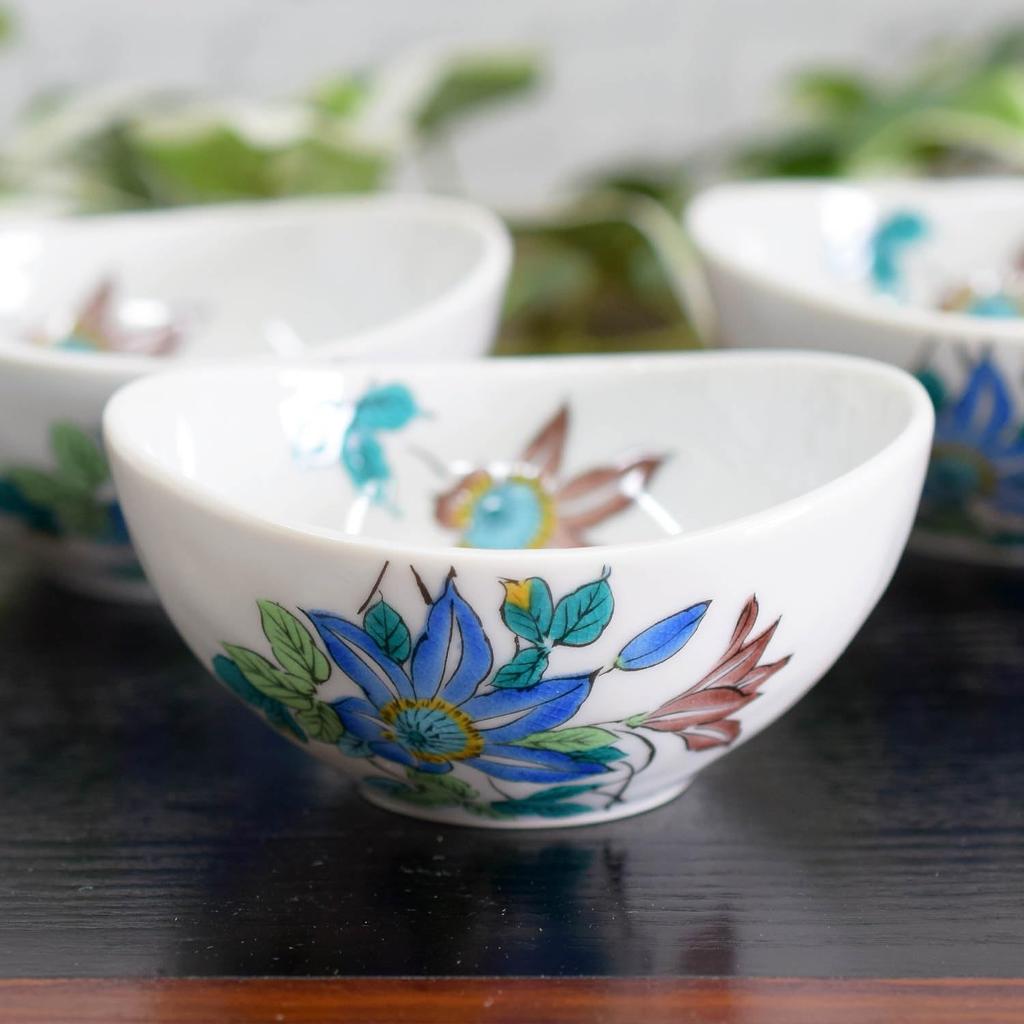 Waza No Stylish Kutani Ware Oval Small Set of Tessen Japanese Japanese Side Made In Wedding Return or Celebration Gift Kura Bowls, 5, Design,