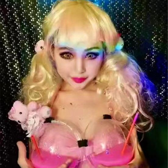 LED Luminous Bra Sexy Large Cup Food Grade Leakproof Interactive Atmosphere Props PVC Colorful Nightclub Bar Performance Feeding Brassiere