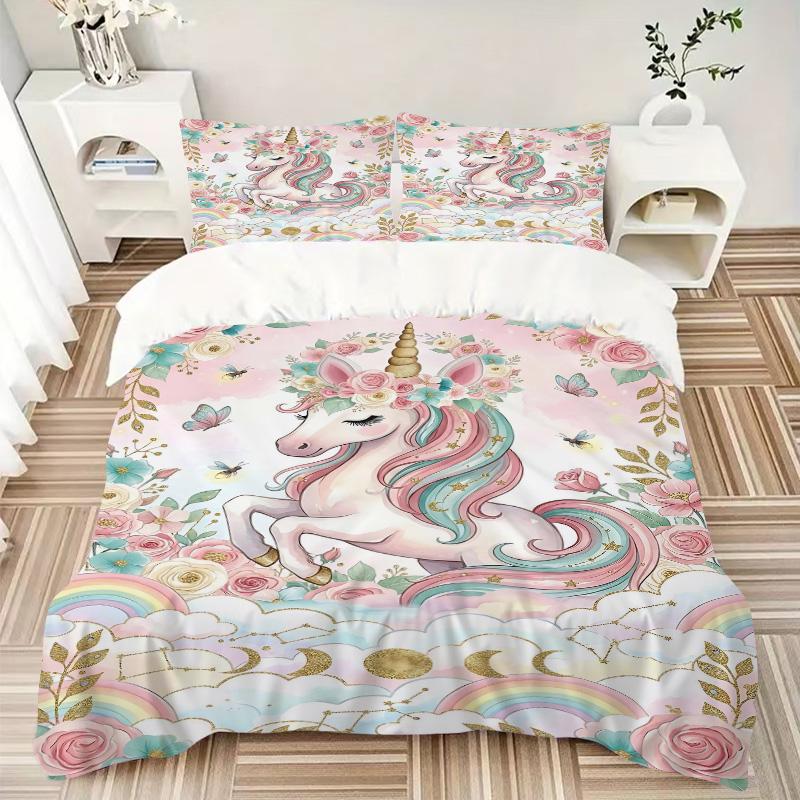 Fantasy Unicorn Garden Print 3Pcs Bedding Setduvet Cover With 2 Bedropillowcase Home Birthday Gift