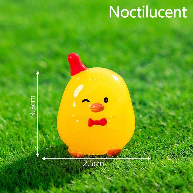 Cartoon Cute Noctilucent Yellow Chicken Ornaments Creative Resin Crafts Creative Cartoon Animal Model Decoration Accessories