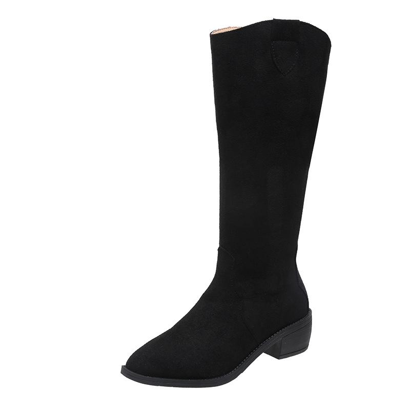 

Vintage Western Fashion Boots Women s Autumn and Winter New Stacked Suede Side Zipper Medium Tube Shoes 35 чёрный