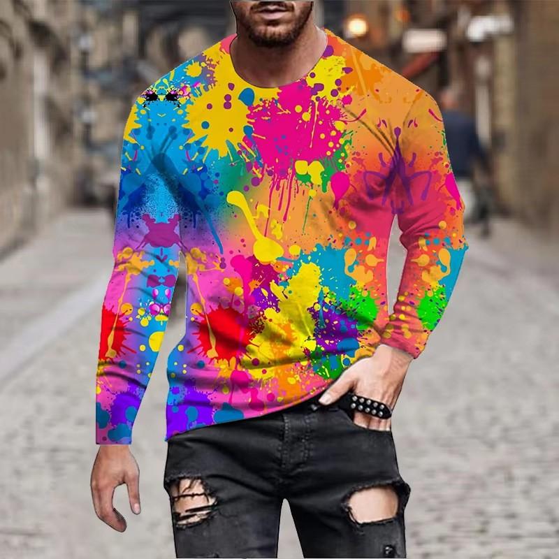 Mens 3D Graphic Print Crew Neck Long Sleeve T-Shirt Casual Streetwear Teens Adults