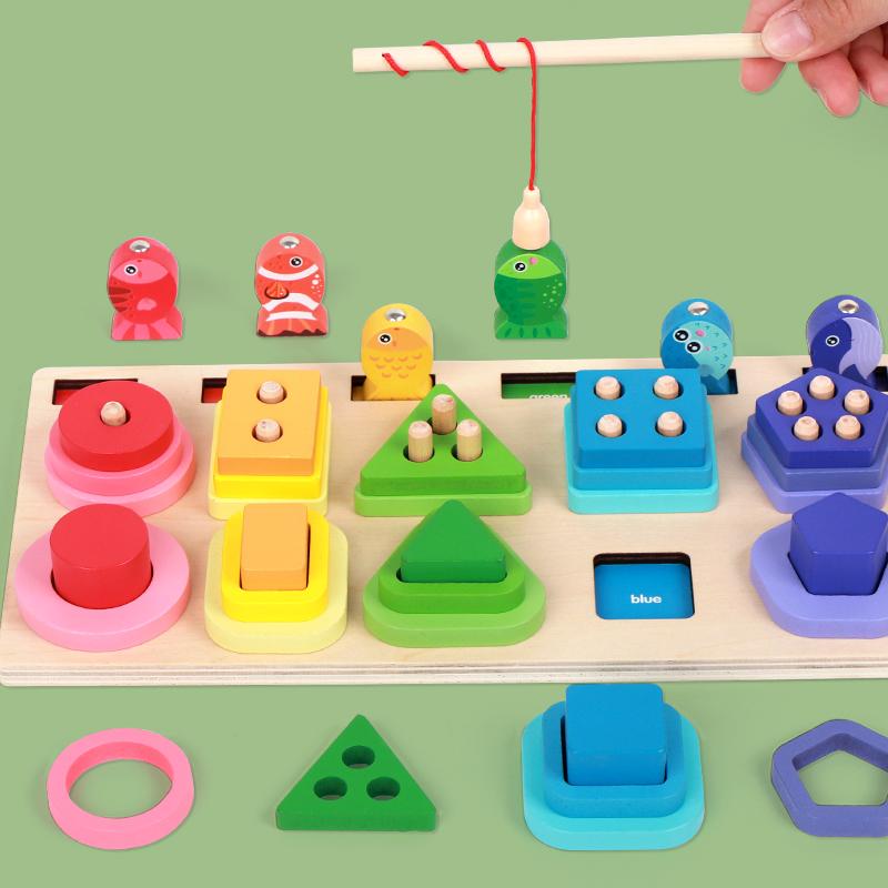 Montessori Wooden Sorting Stacking Toys Shape Color Sort Block Puzzles Toddler Geometric Stacking Toys for Baby Early Education