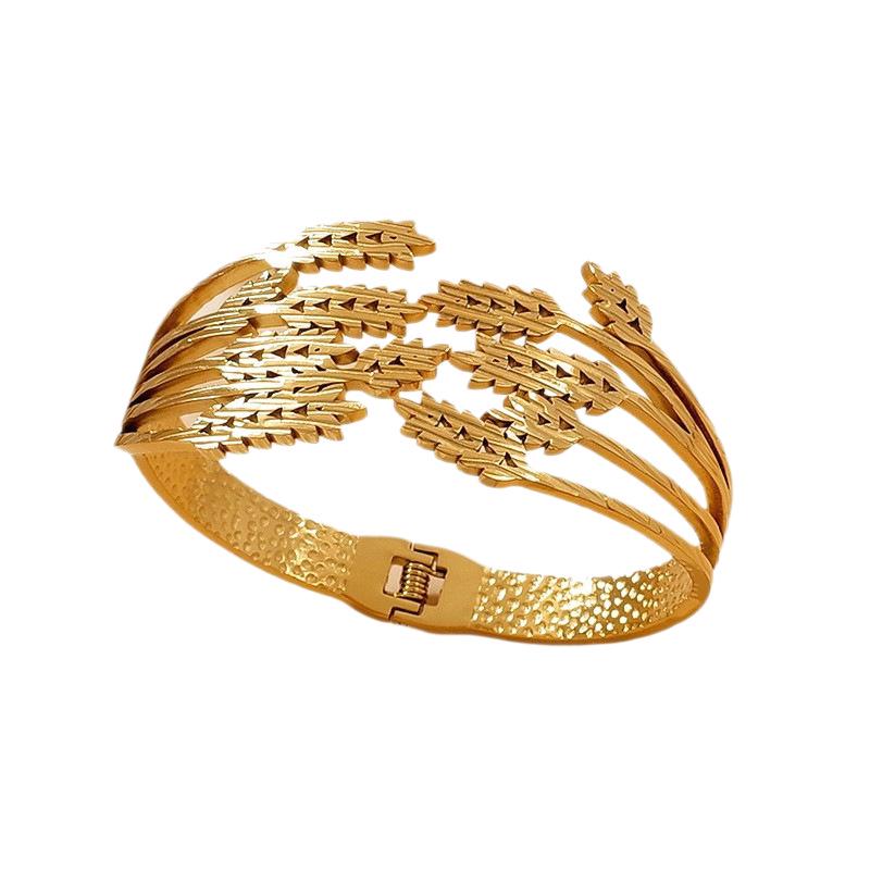 Gold-Plated Wheat Ear Open Cuff Bracelet for Women - Elegant and Versatile Titanium Steel Jewelry