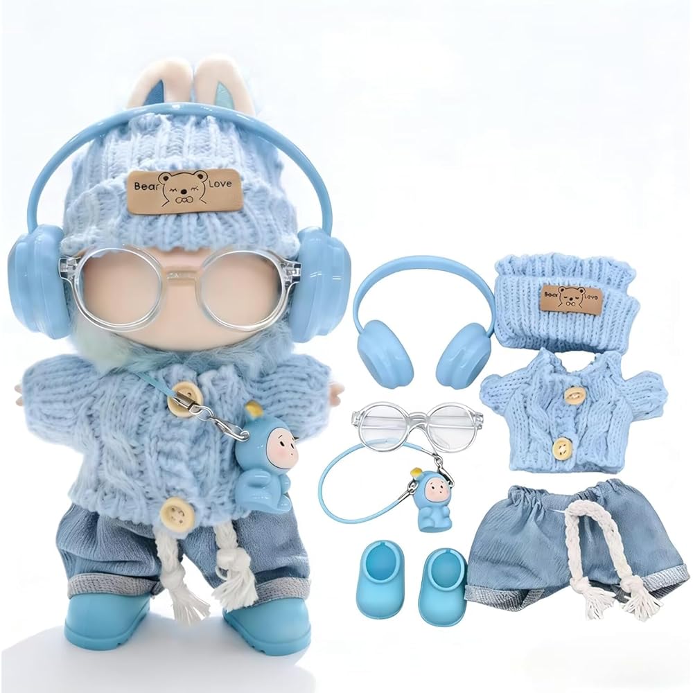 

Rivulicrypta Lovebu Doll Outfit Set 7 Pieces 17cm Cute Plush Toy Clothes Blue