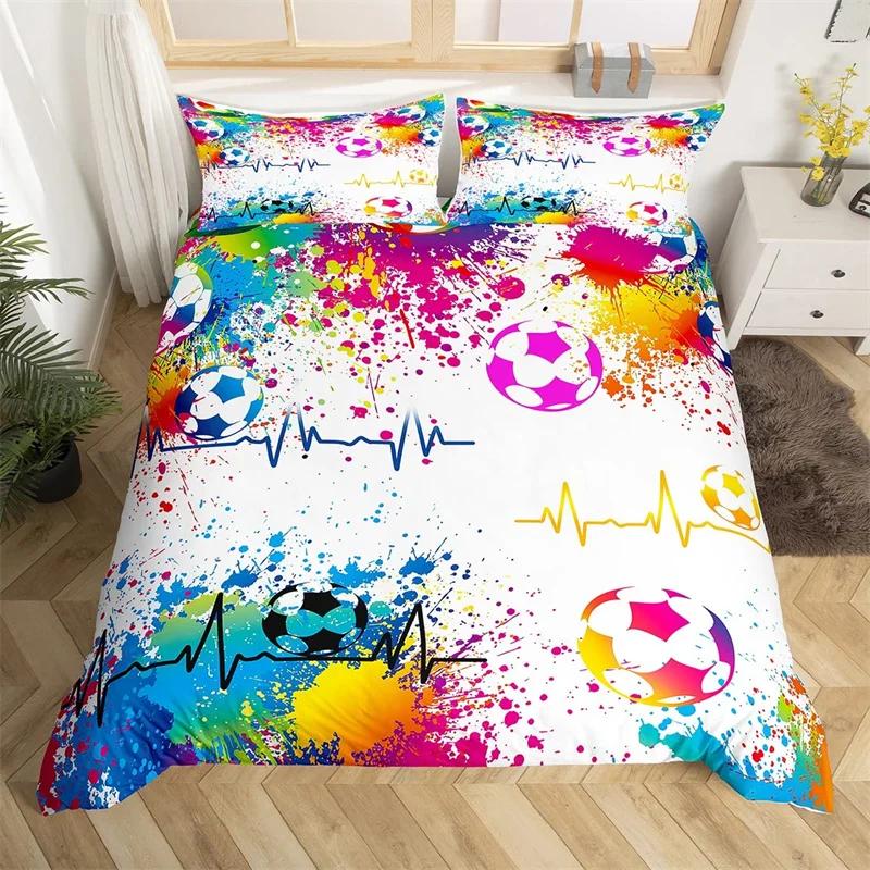 Comforter Soccer Sports Football Game Geometric Pattern Bedding Set For Kids Boys Girls Microfiber Ball Gaming