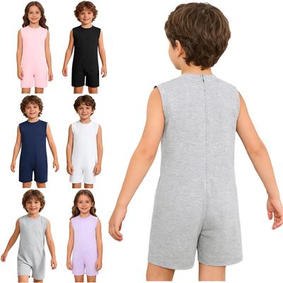 Macacão Adaptativo para Meninos e Meninas: Gola Redonda Sem Mangas com Fecho de Zíper para Crianças com Necessidades Especiais Yoga Fitness