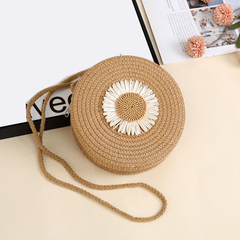 Yogodlns Minimalist Straw Bag Round Crossbody Purse Women Shoulder Vacation Style Small Handbag Travel Beach Bag