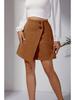 Suede Irregular Skirt Solid Color High-waisted Zipper Button Skirt Women