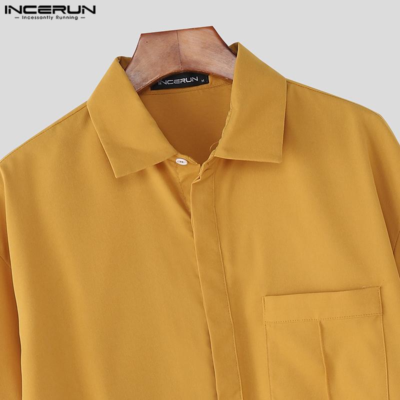 INCERUN S-5XL Men Turn Down Collar Long Sleeve Buttons Loose Casual Shirts Tops