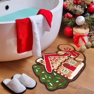 Christmas Bedroom Rugs Bedside Carpet Faux Cashmere Gingerbread Christmas Doormat Floor Mat Fluffy Kids Playmat Home Decoration