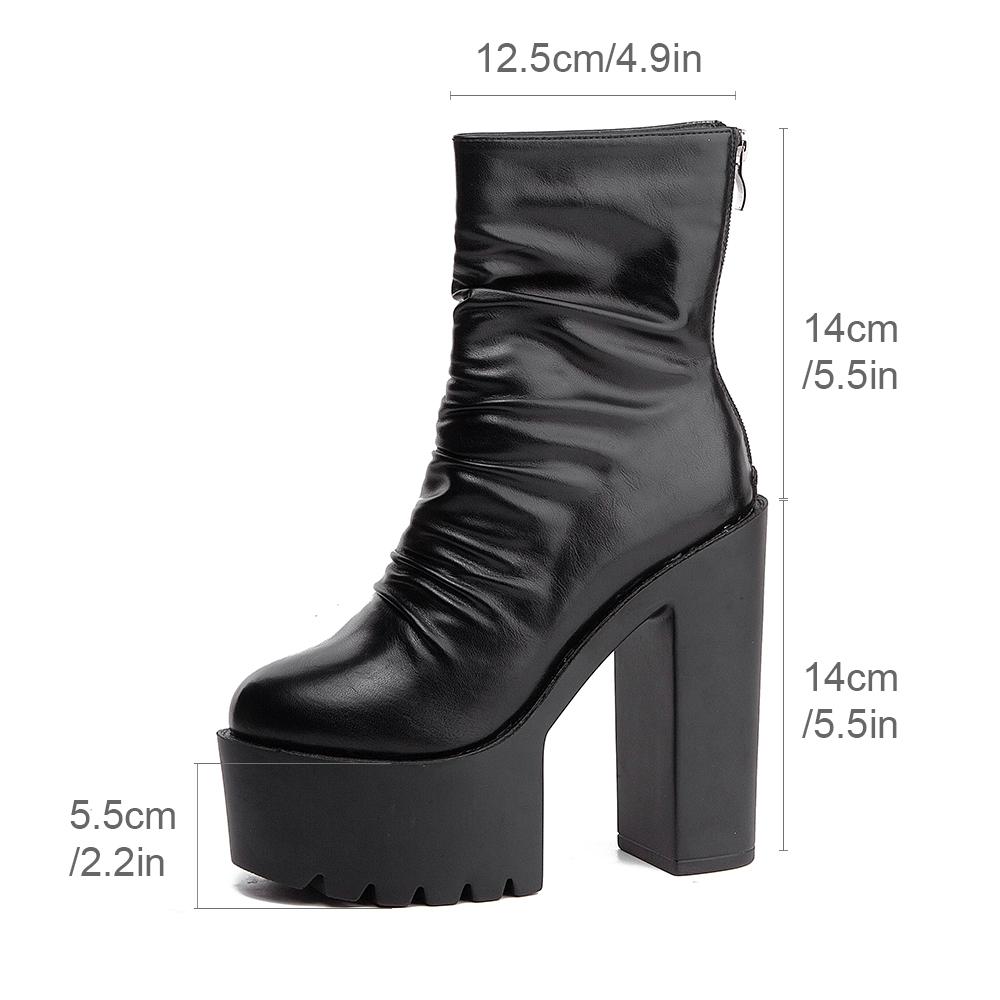 Autumn Platform Ruched Boots High Heels Back Zipper Black Short Boots For Women Increased Waterproof Nightclub Shoes