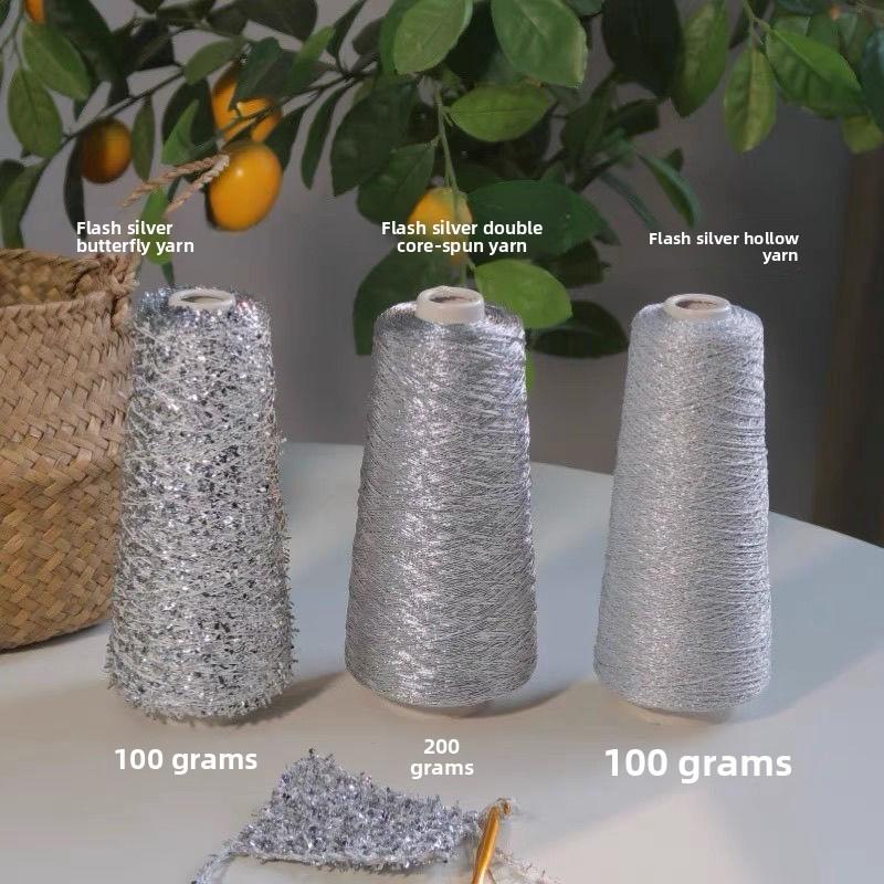 Silver Gold Hollow Yarn Butterfly Yarn Double Core-spun Yarn Wiring Handmade DIY Crocheted Woven Bag 100g