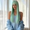 Minzgrüne Lange Gerade Anime Cosplay Perücke mit Luftigem Pony für Damen