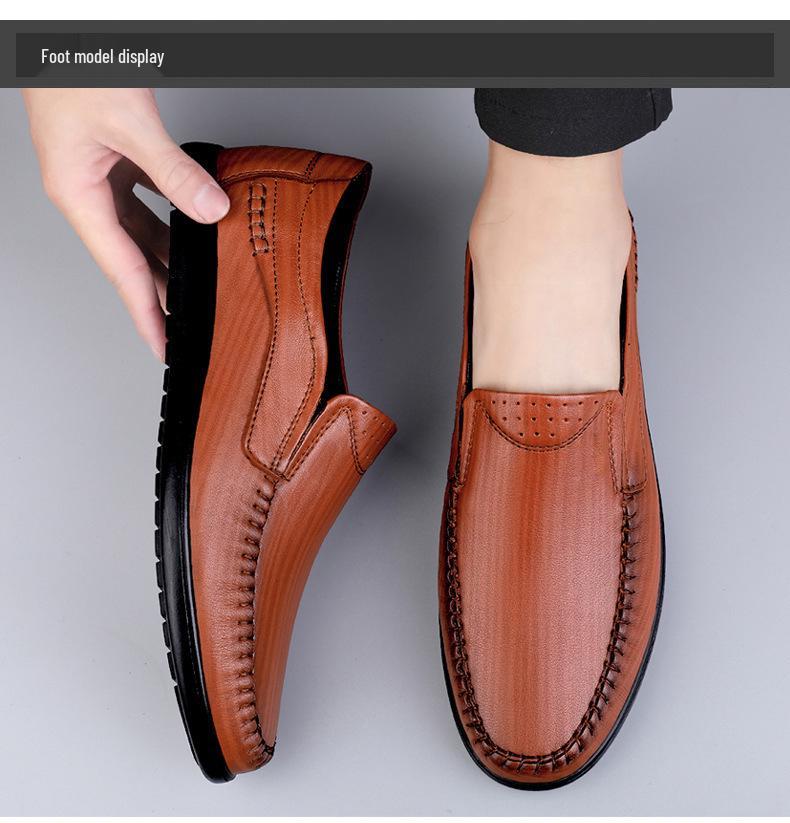 Men's Cross-Season Leather Shoes: Breathable Top Layer Cowhide, Perforated Casual Design for Middle-Aged Men, Available in Large Sizes