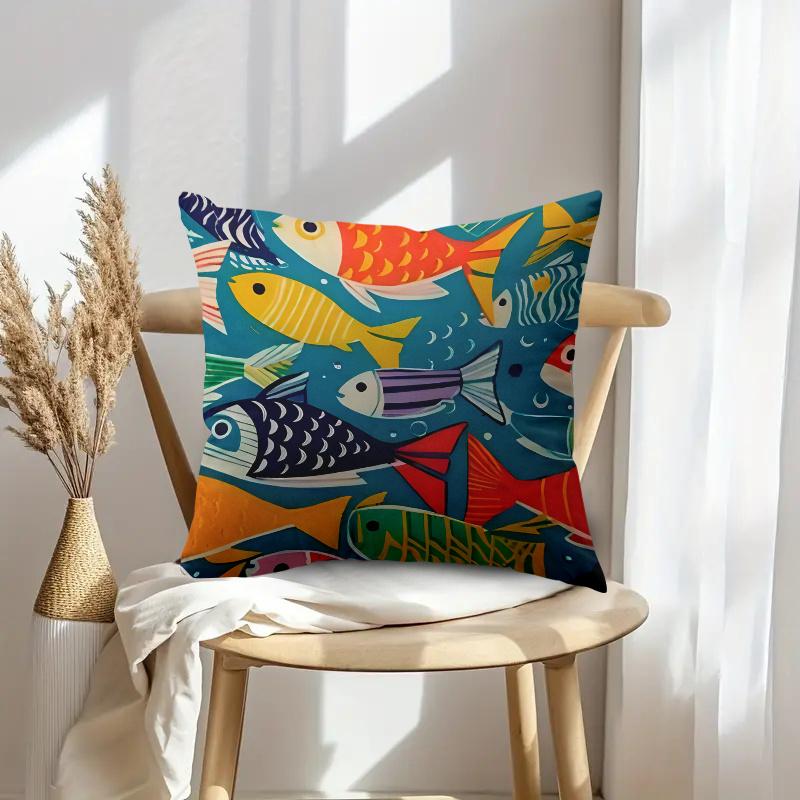 Double Sided Vibrant Fish Pattern Soft Throw Pillow Cover For Bed Sofa And Chair Home Accent Decoration