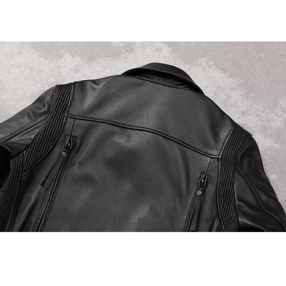 Chinese Size Motorcycle Cowhide Genuine Leather Jacket Men Slim Stone Milled Retro Jacket Calfskin Coat Men Moto Biker Riding Clothes
