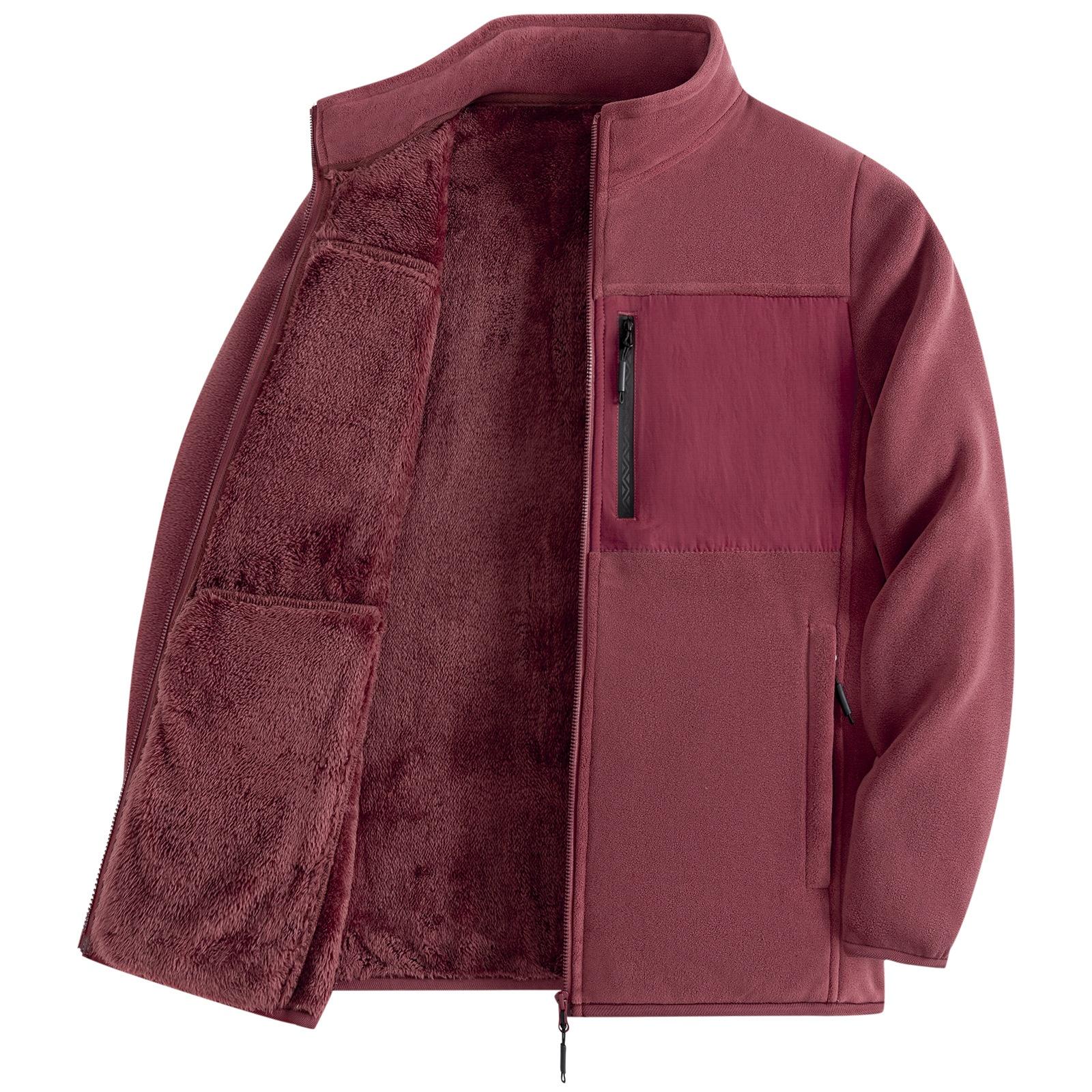 

Men s Zip-collared Fleece Jacket Plus Fleece Heavy Thermal Jacket Outdoor Windproof Thermal Overcoat XL красный