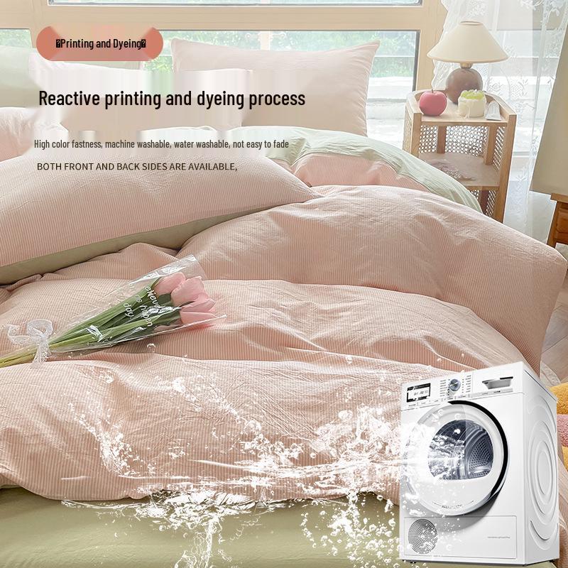 Minimalist 2025 Style Pure Cotton Bedding Set: Includes Duvet Cover, Fitted Sheet, and Pillowcases for Winter.