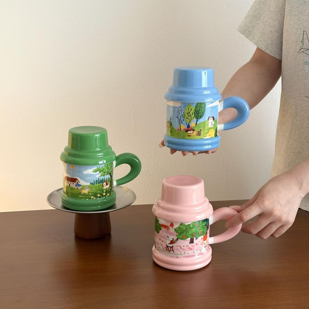 Ceramic Cup High Value Mug with Lid Office Household Water Cup Practical Hand Souvenir Gift for Friends and Customers