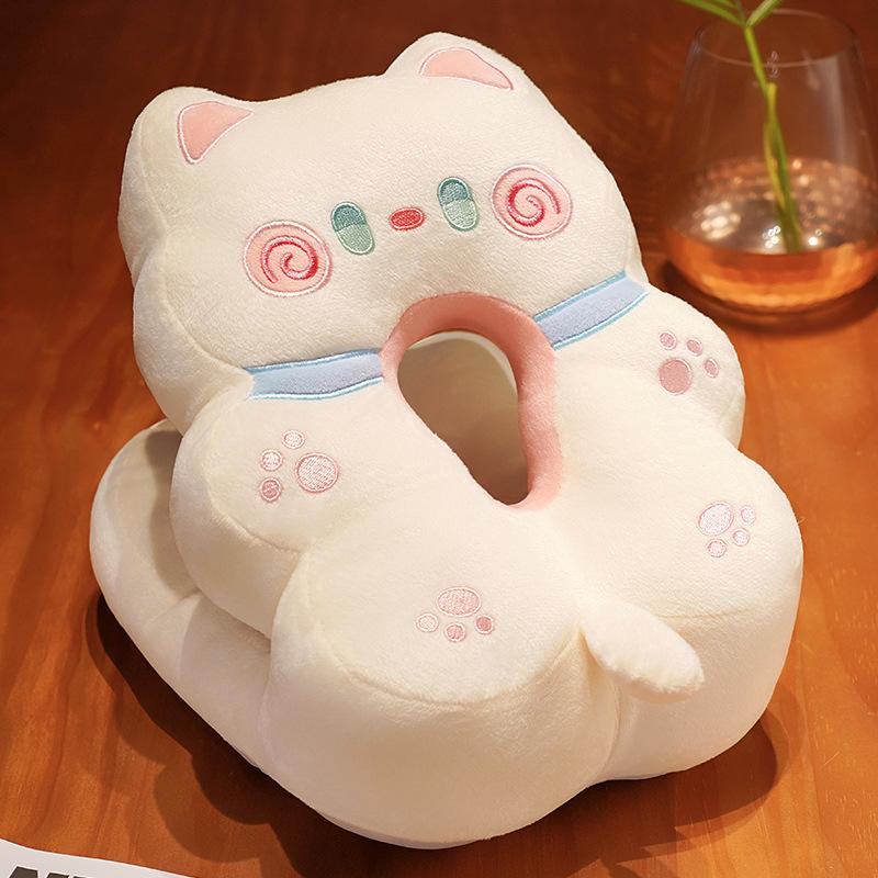 Cute Cat Nap Pillow Ice Silk Plush Throw Pillow Cuddle Cat Office Table Nap Artifact Waist Backrest Female
