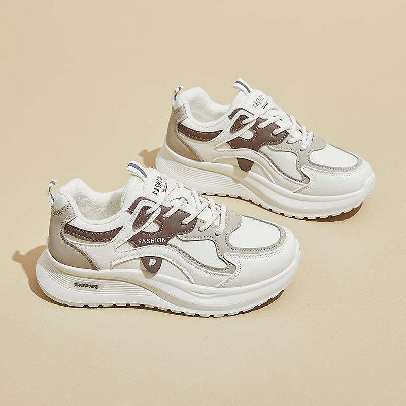 2024 Winter Korean Velvet Women's Dad Sneakers Q103-2: Thick-Soled, Warm, Casual Sports Shoes for Students