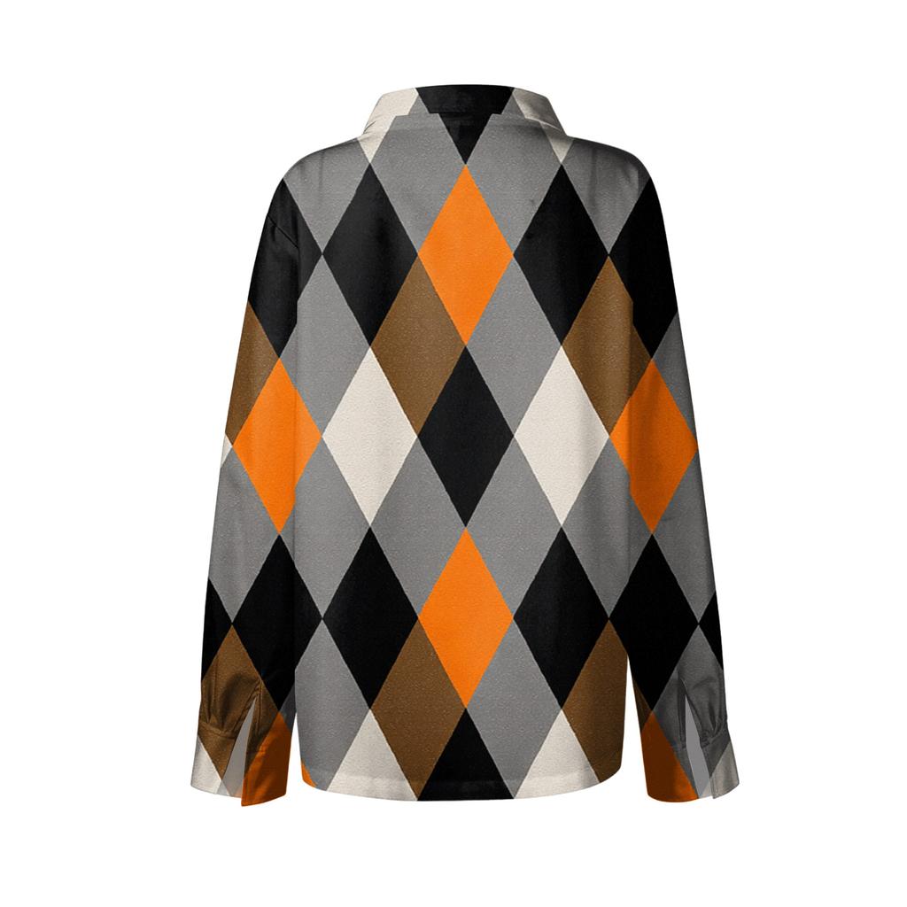 Women's Casual Fashion Plaid Print Half-Open Collar Long Sleeve Shirt