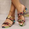 Elegant Women's Colorful Woven High-Heel Sandals with Rhinestone Accents, Open-Toe Summer Slip-Ons Finish Shoes, Strappy Sandal