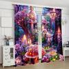 2pcs Dreamy Mushroom Floral Curtains   Polyester   Home Decor   Rod Pocket   Window Treatment for Living Room   Kids Room