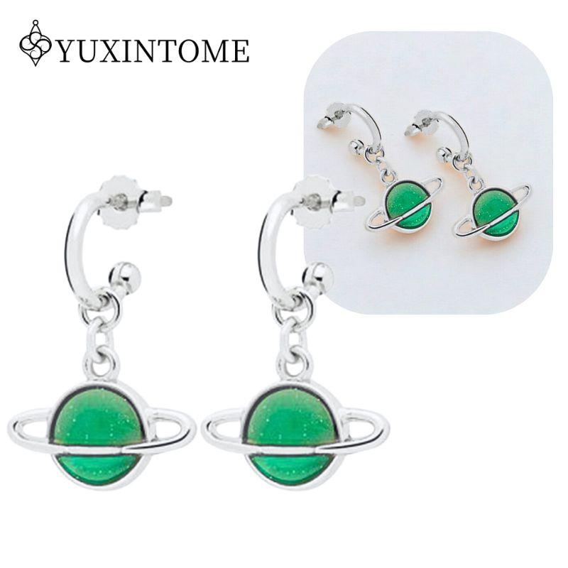 Turquoise 925 Silver Ear Needle Green Zircon vintage emerald Heart/Flower Pendant Hoop Earrings Fashion party Jewelry