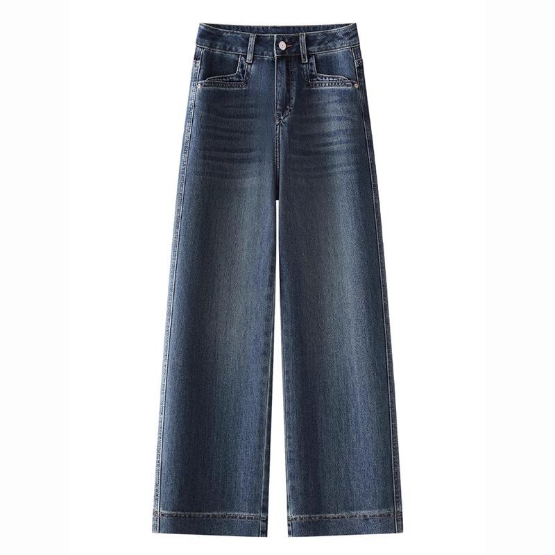Petite Retro Wide-Leg Nine-Point Pants - 2024 Deep Blue, Spring & Autumn Style