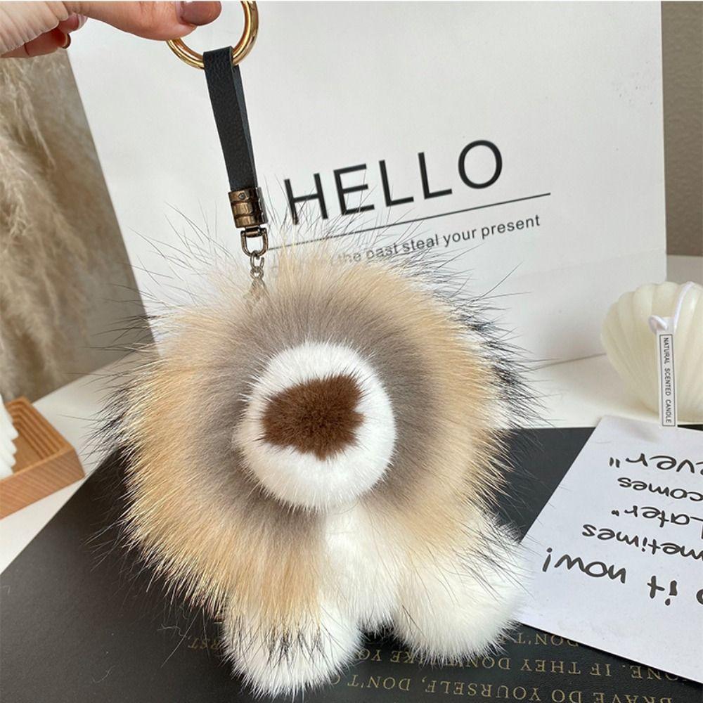 Mink Fur Lion Plush Pendant Long Mane Cute Animal Keychain Kawaii Plush Lion Keychain  Children