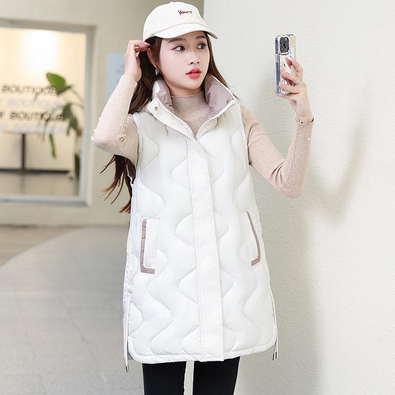 Down cotton clothes vest women's medium and long autumn and winter new loose cotton vest cotton vest jacket tide