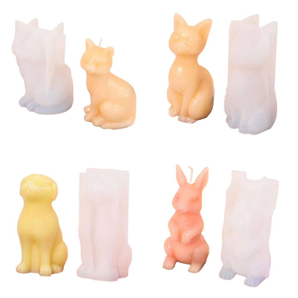 4 Pieces Cat Dog Rabbit Candle Mold for Making Candle Gypsum Ornaments Home Decorations DIY Craft 3D Animal Candle Mold