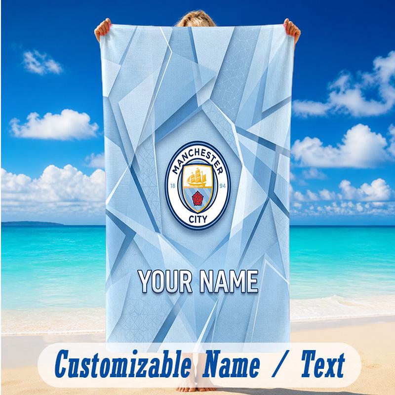 Beach Towel Custom Name Text, Quick Dry Large Towel For Beach HomeManchester City