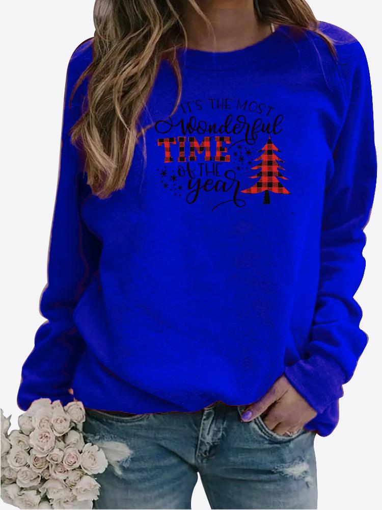 Autumn and Winter Women's Christmas Theme Printing Sweater Round Neck Long Sleeve Casual Sweatshirt Plus Size Top