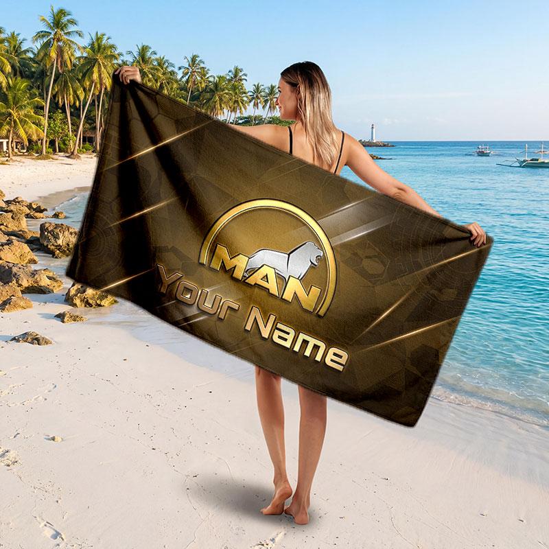MAN LKW Personalisierbares Namens-Text Strandtuch, Weiches Saugfähiges Handtuch Strand Pool Reise Persönliches Geschenk