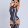 Women Stain Smooth Bodysuit One Pieces Thong Two Way Zipper Open Crotch Elastic Tights Oil Shiny Yoga Shaping Maid Leotard