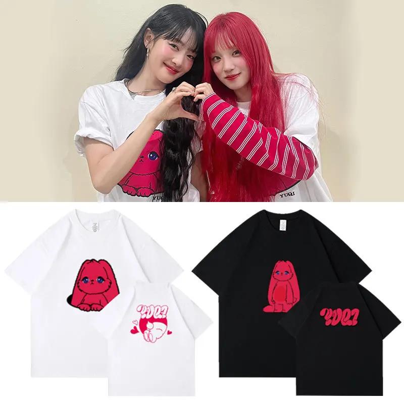 Gidle Yuqi Minnie Same Tshirt Kpop Yuqi 1sh Mini Album Yuq1 Cute Rabbit Pattern T Shirt Gidle Fans Korean Summer Cotton Tops