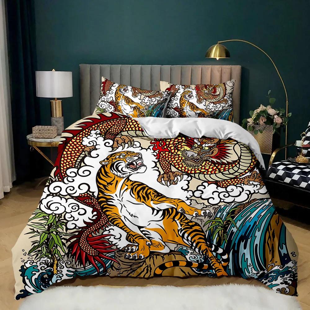 Комплект постельного белья с рисунком «Дракон» с изображением белого дракона в японском — фото 5