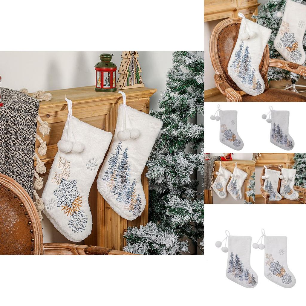 Cozy Christmas Decoration Sock With Beautiful Embroidery And Soft Pom Poms For Holidays