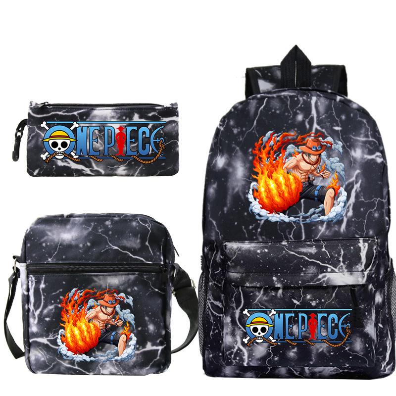 ONE PIECE Luffy Peripheral Student School Bag Three-piece Youth Backpack Shoulder Bag Pencil Case