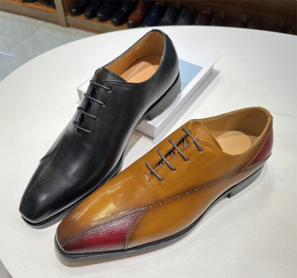 High Quality Men's Formal Shoes Genuine Leather Luxury Party Wedding Men's Shoes Lace-up Pointed Toe Brown Oxford Business Shoes